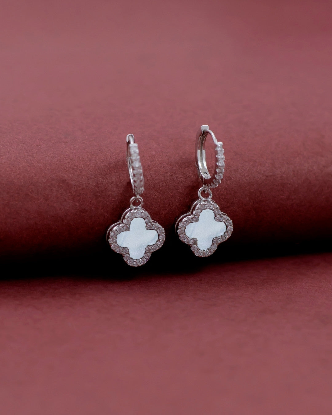 Silver Mystic Harmony Clover Hoop Earrings
