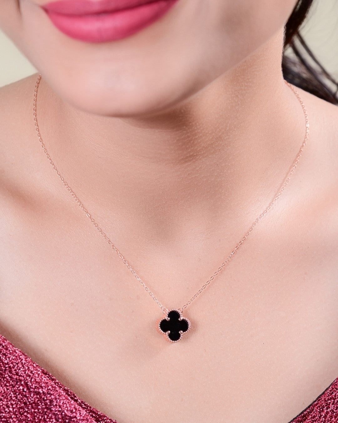 Silver Noir Bloom Rose Gold Pendant Necklace