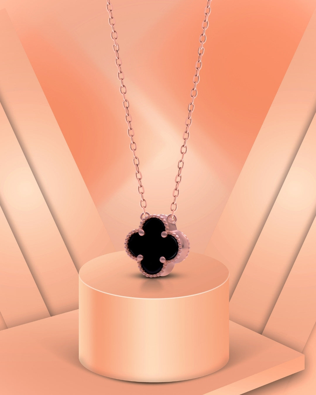 Silver Noir Bloom Rose Gold Pendant Necklace