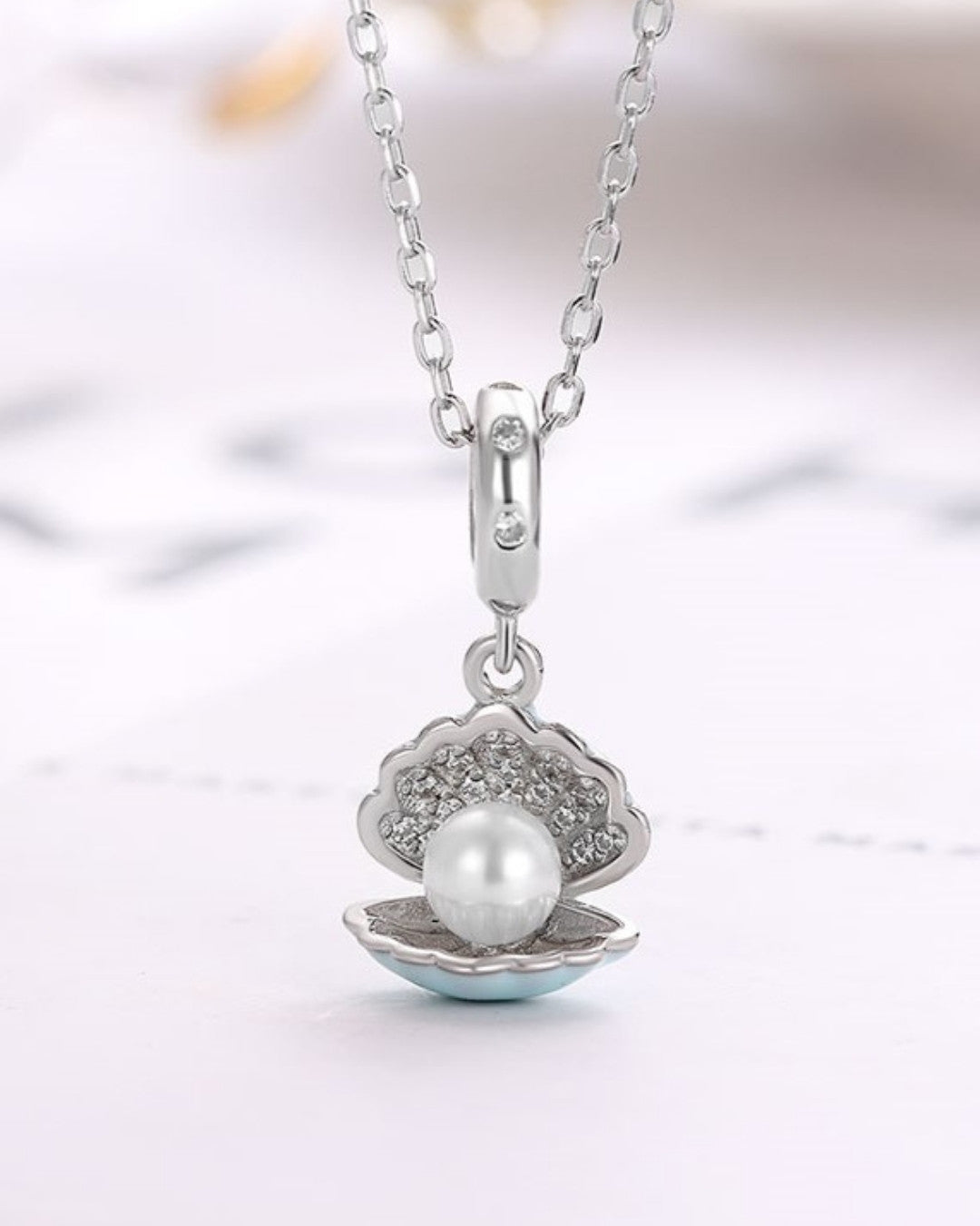 Silver Ocean Pearl Pendant Necklace