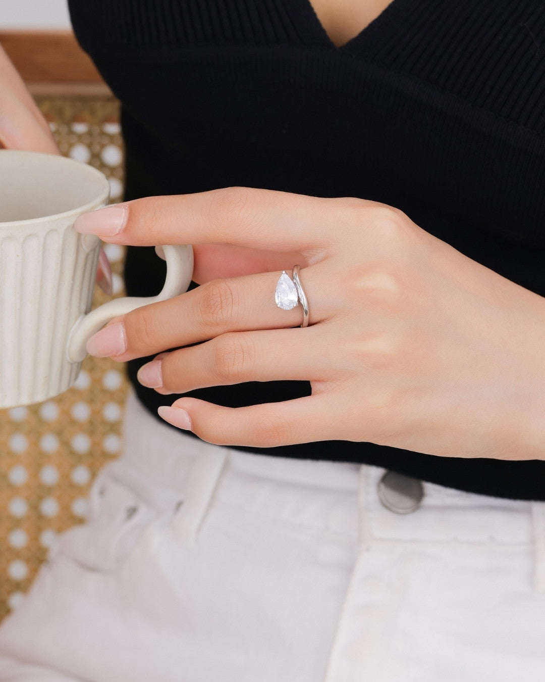 Silver Pear Brilliance Sculpted Ring