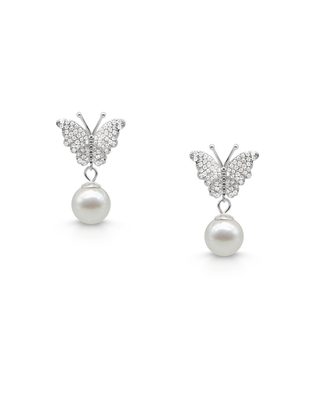 Silver Pearl Flutter Butterfly Earrings