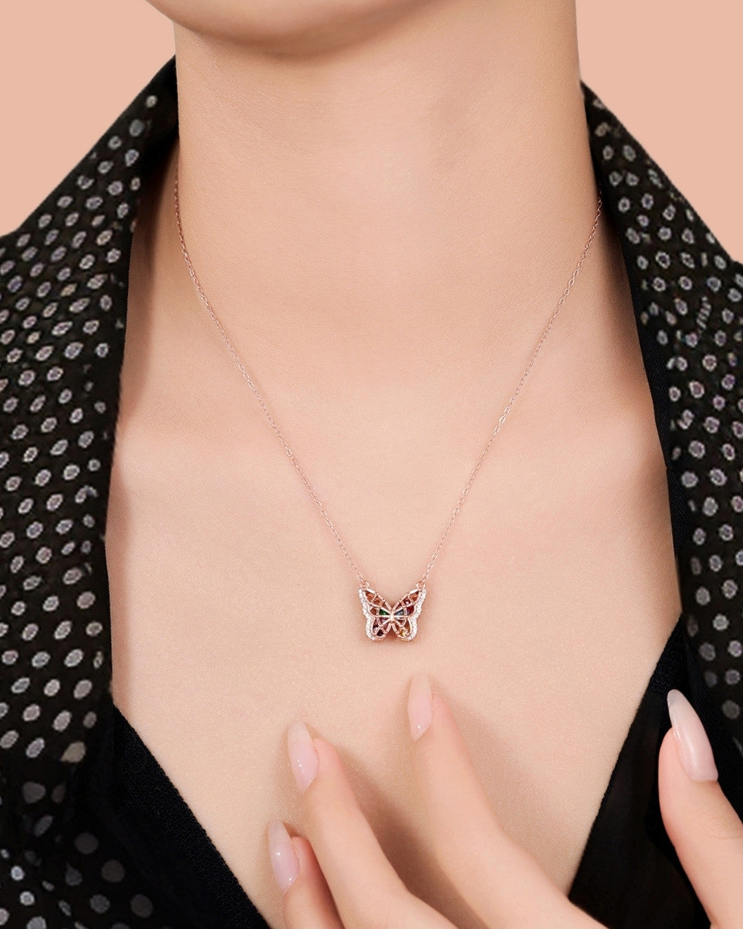 Silver Blossom Wings Butterfly Pendant Necklace