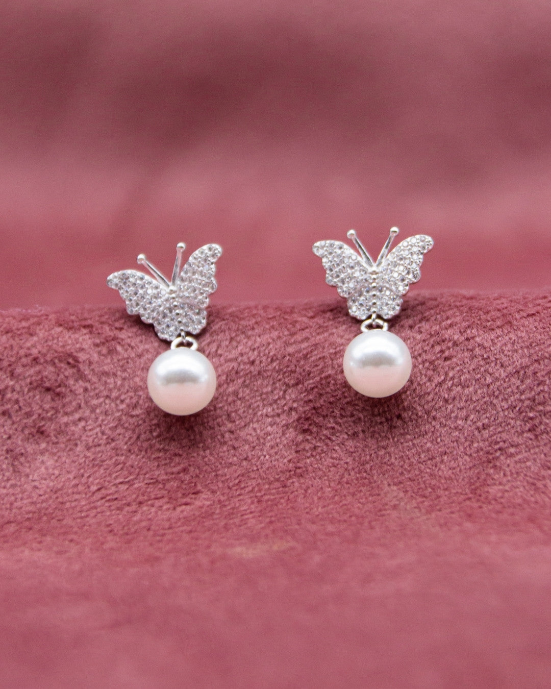 Silver Pearl Flutter Butterfly Earrings
