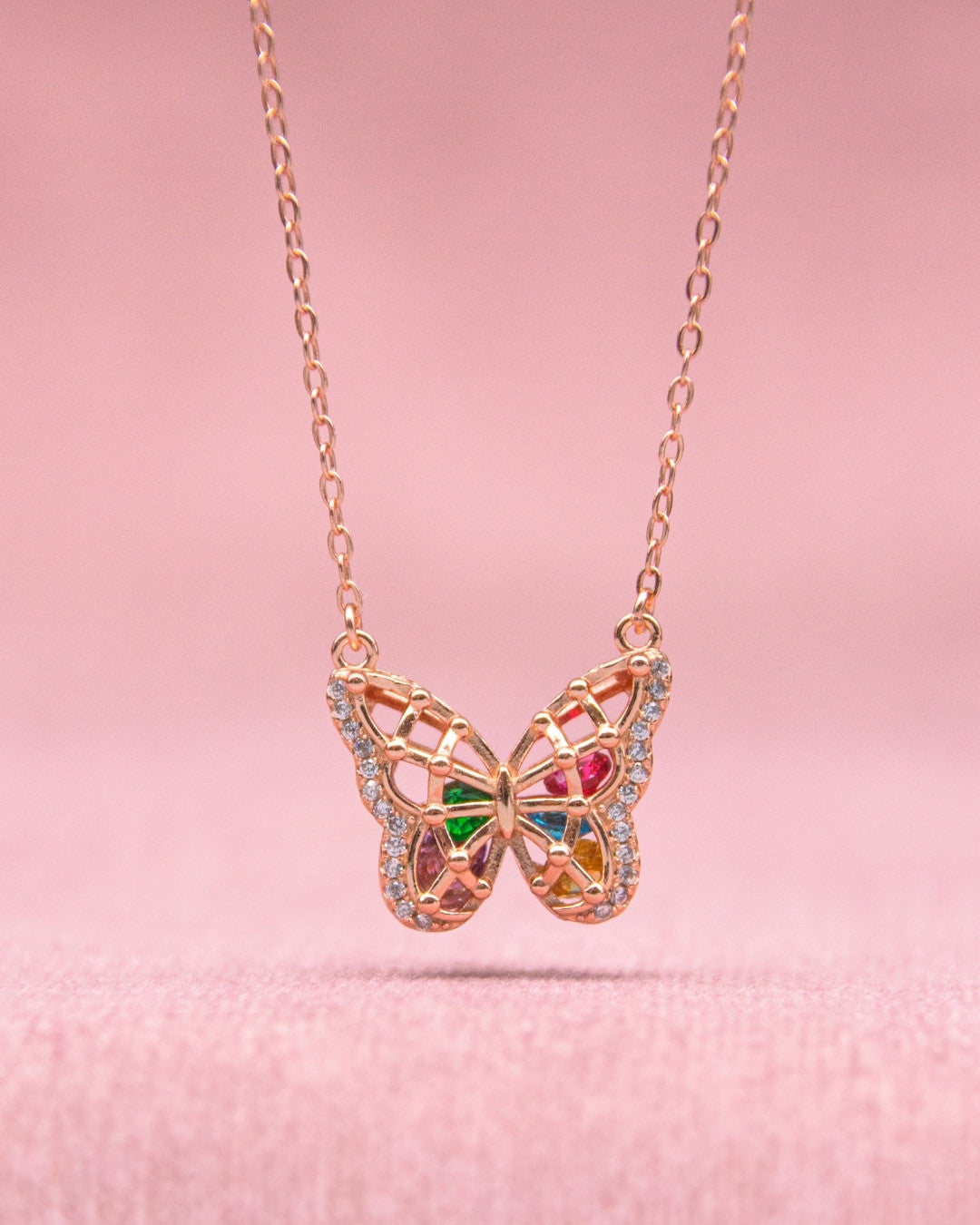 Silver Blossom Wings Butterfly Pendant Necklace