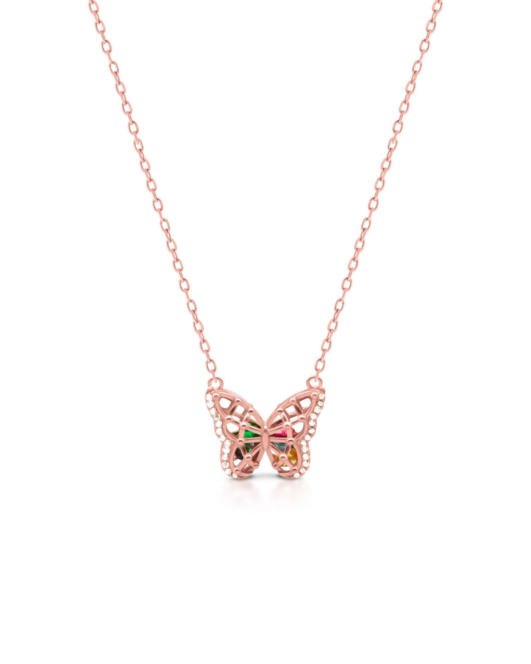 Silver Blossom Wings Butterfly Pendant Necklace