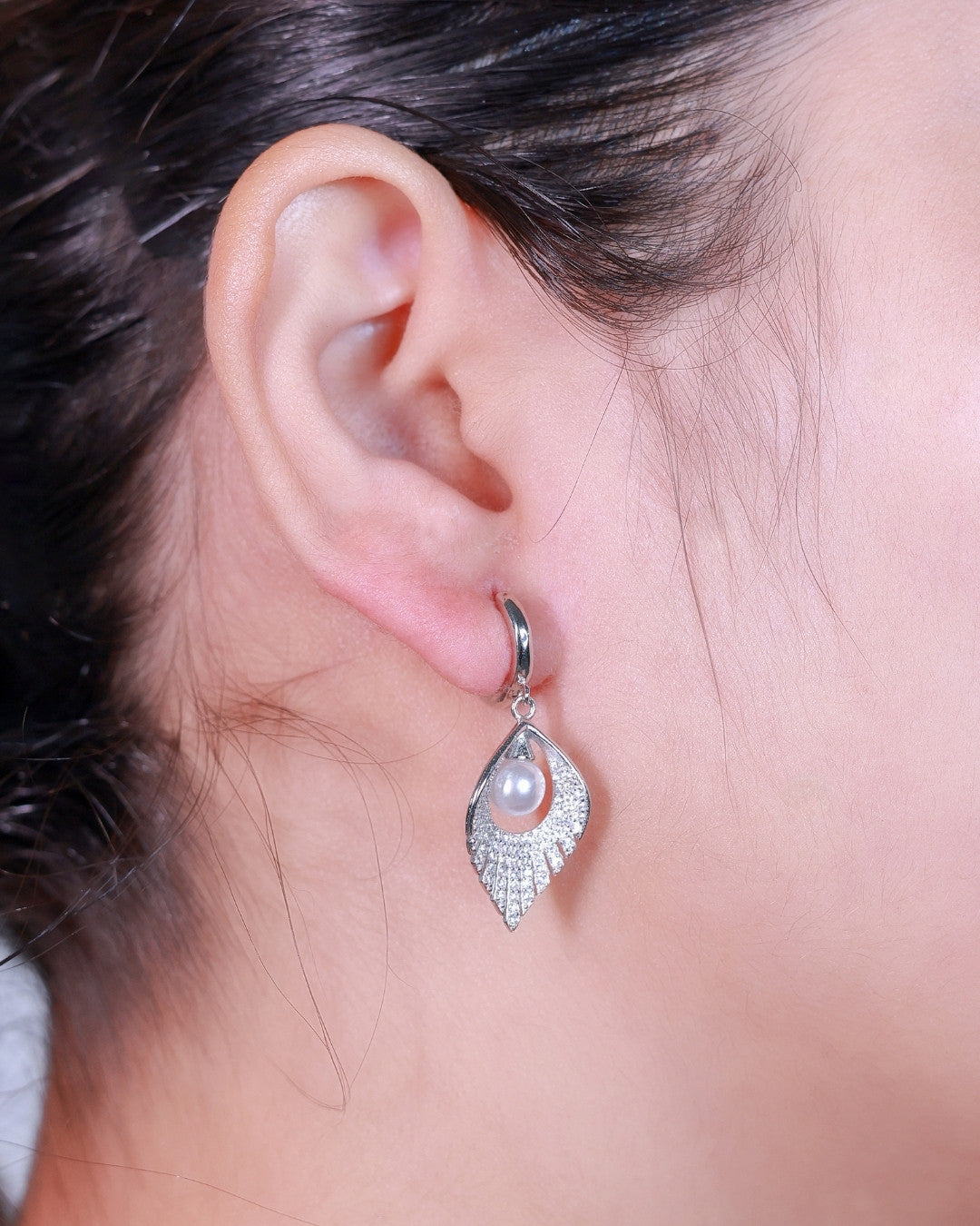 Silver Pearl Radiance Hoop Earrings