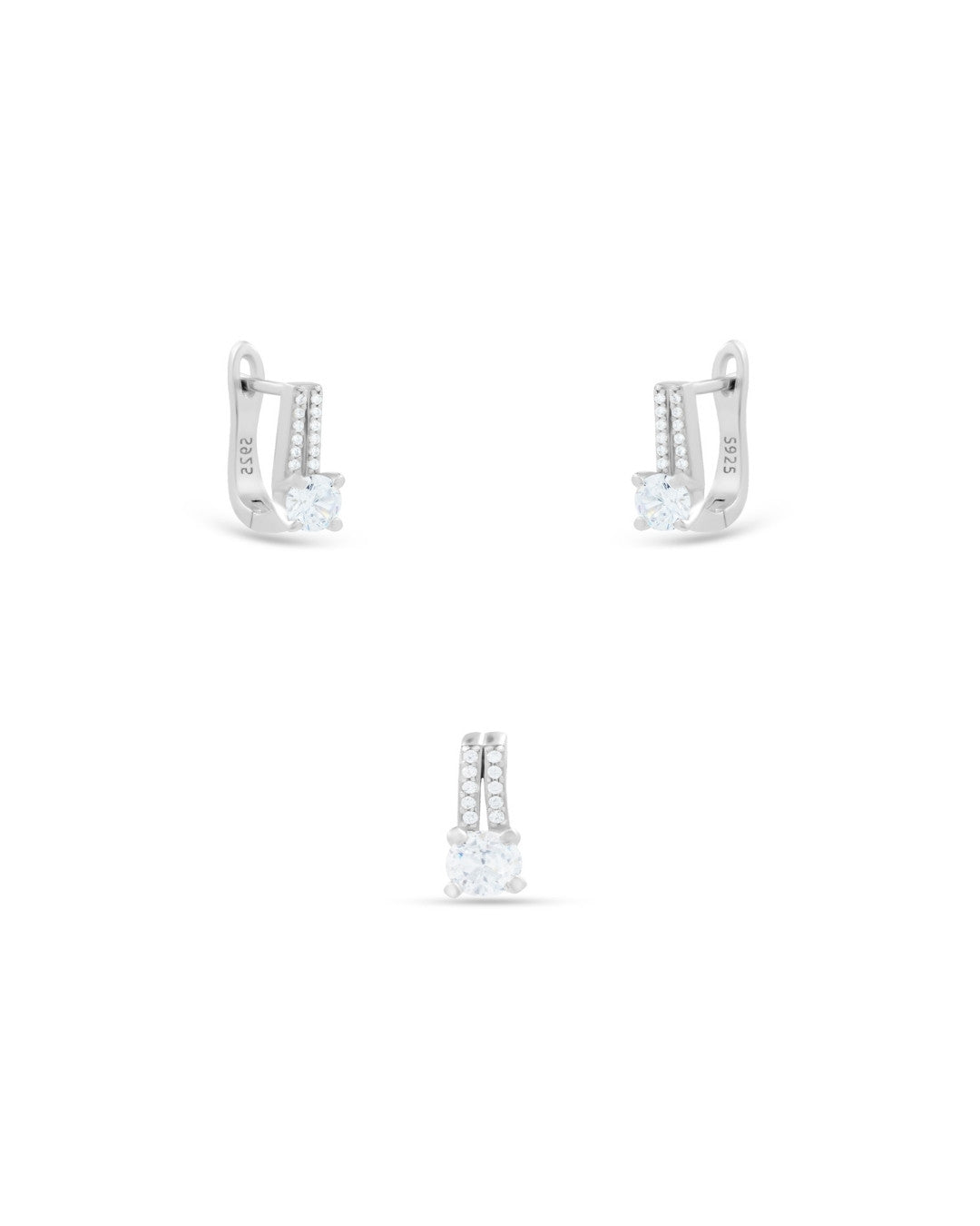 Silver Radiant Elegance Crystal Pendant & Earrings Set