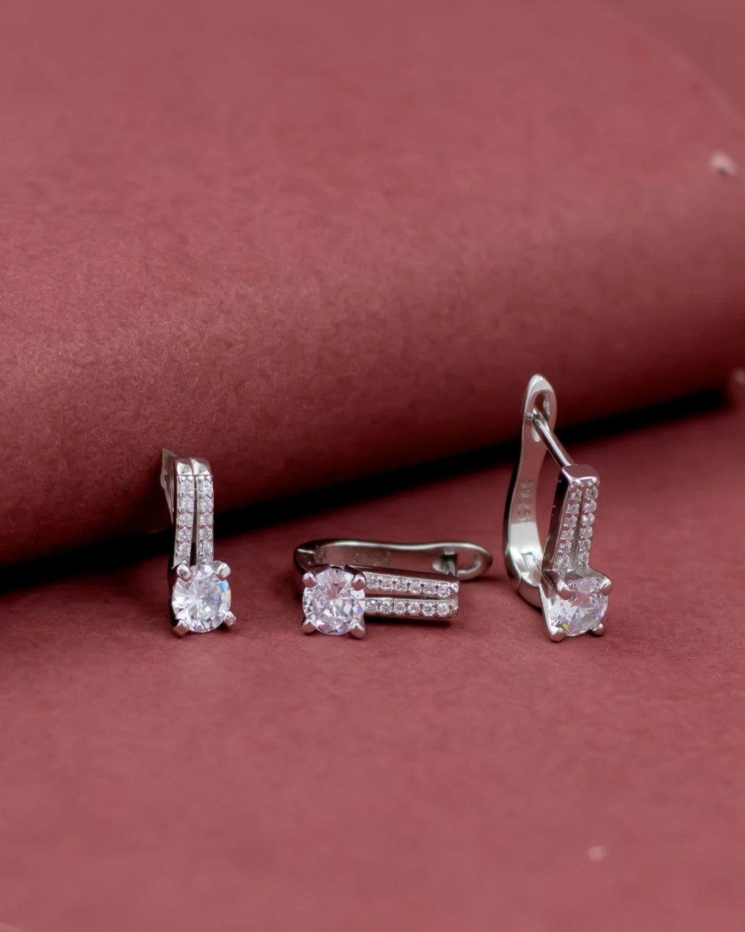 Silver Radiant Elegance Crystal Pendant & Earrings Set