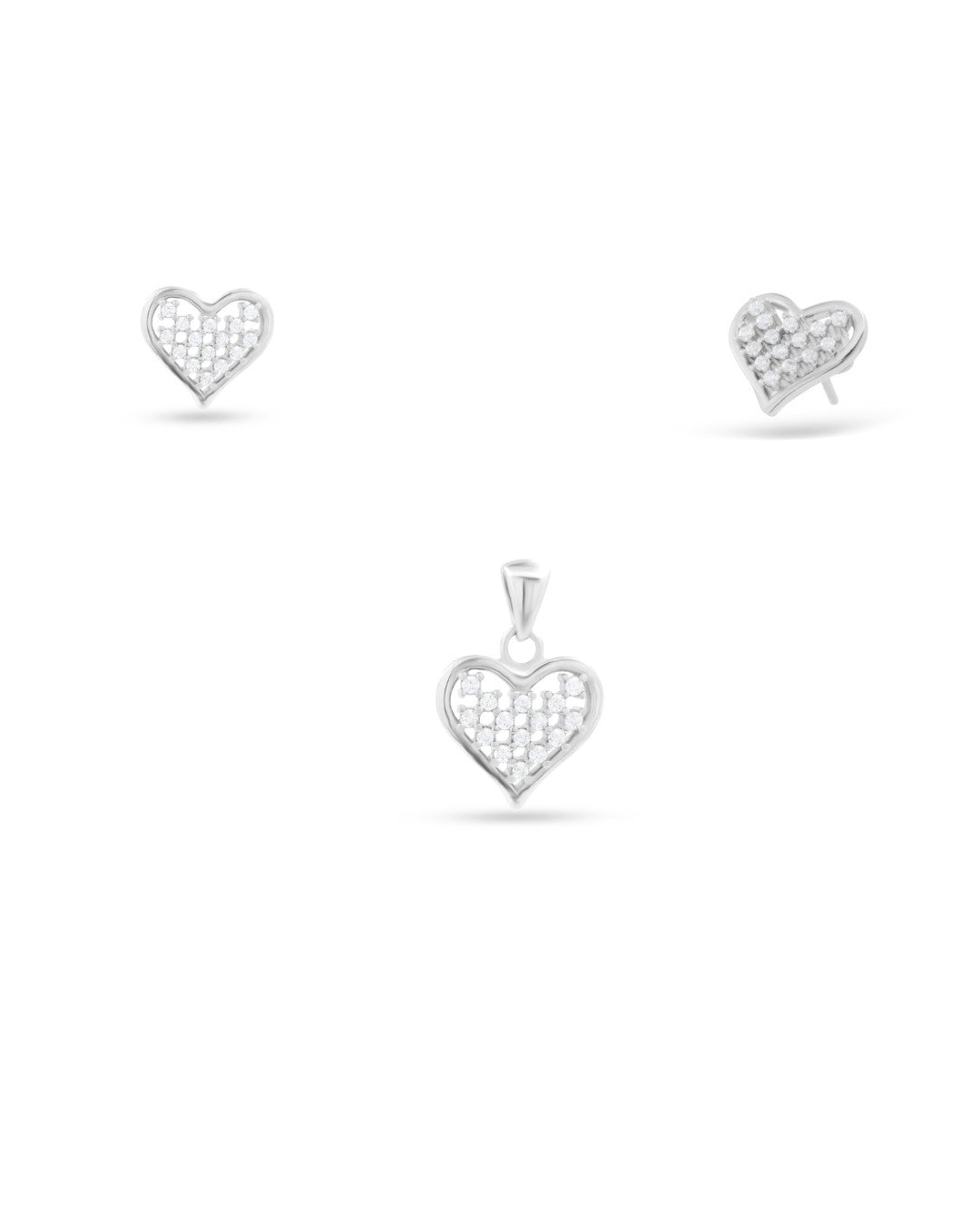 Silver Radiant Love Heart Pendant & Earrings Set