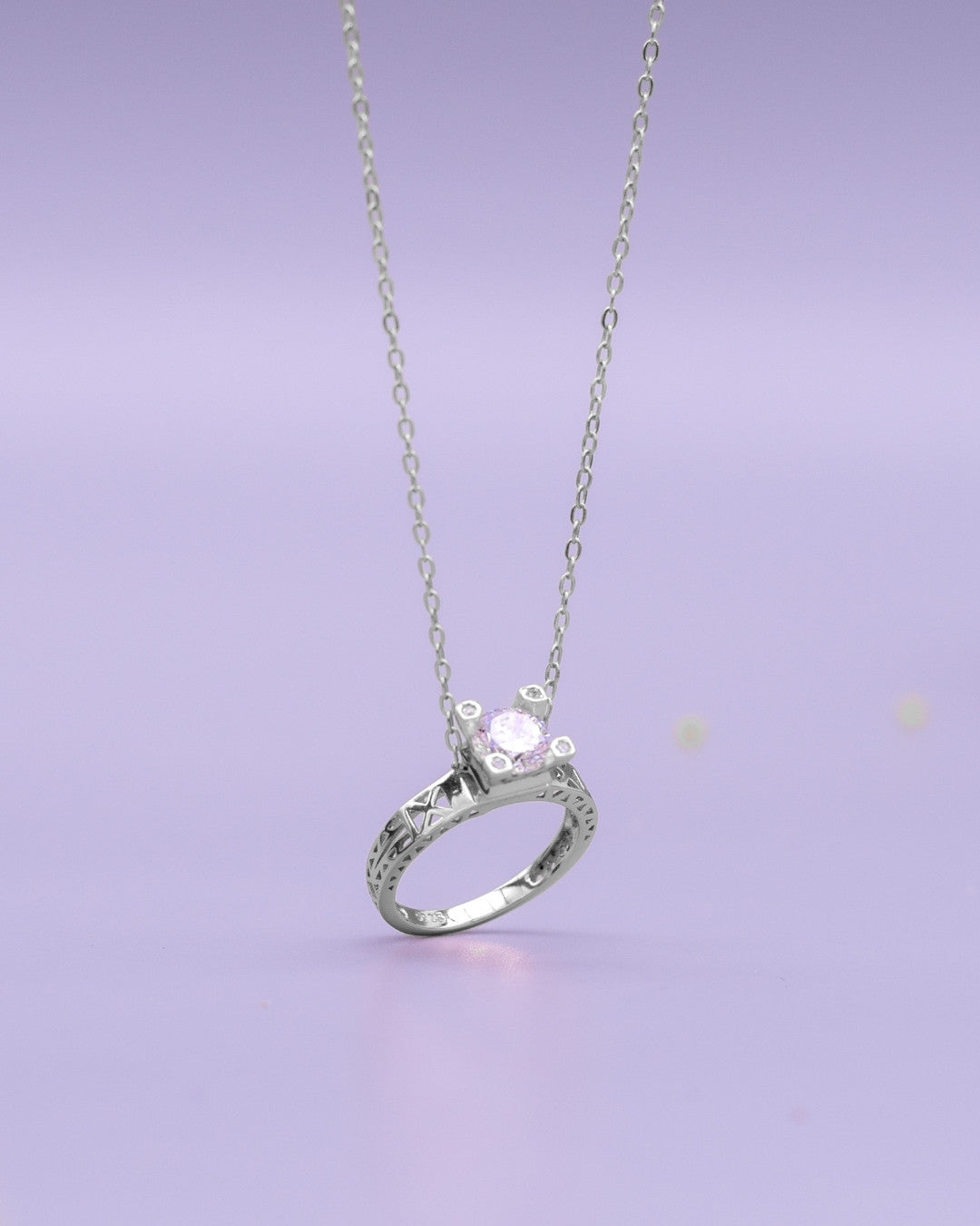 Silver Regal Charm Ring Pendant Necklace