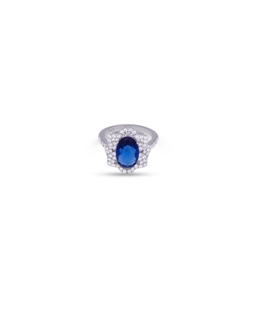 Silver Regal Sapphire Halo Ring