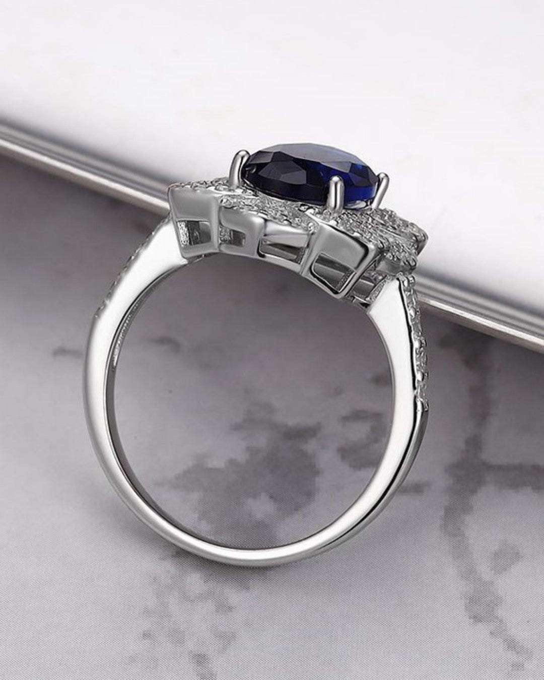 Silver Regal Sapphire Halo Ring
