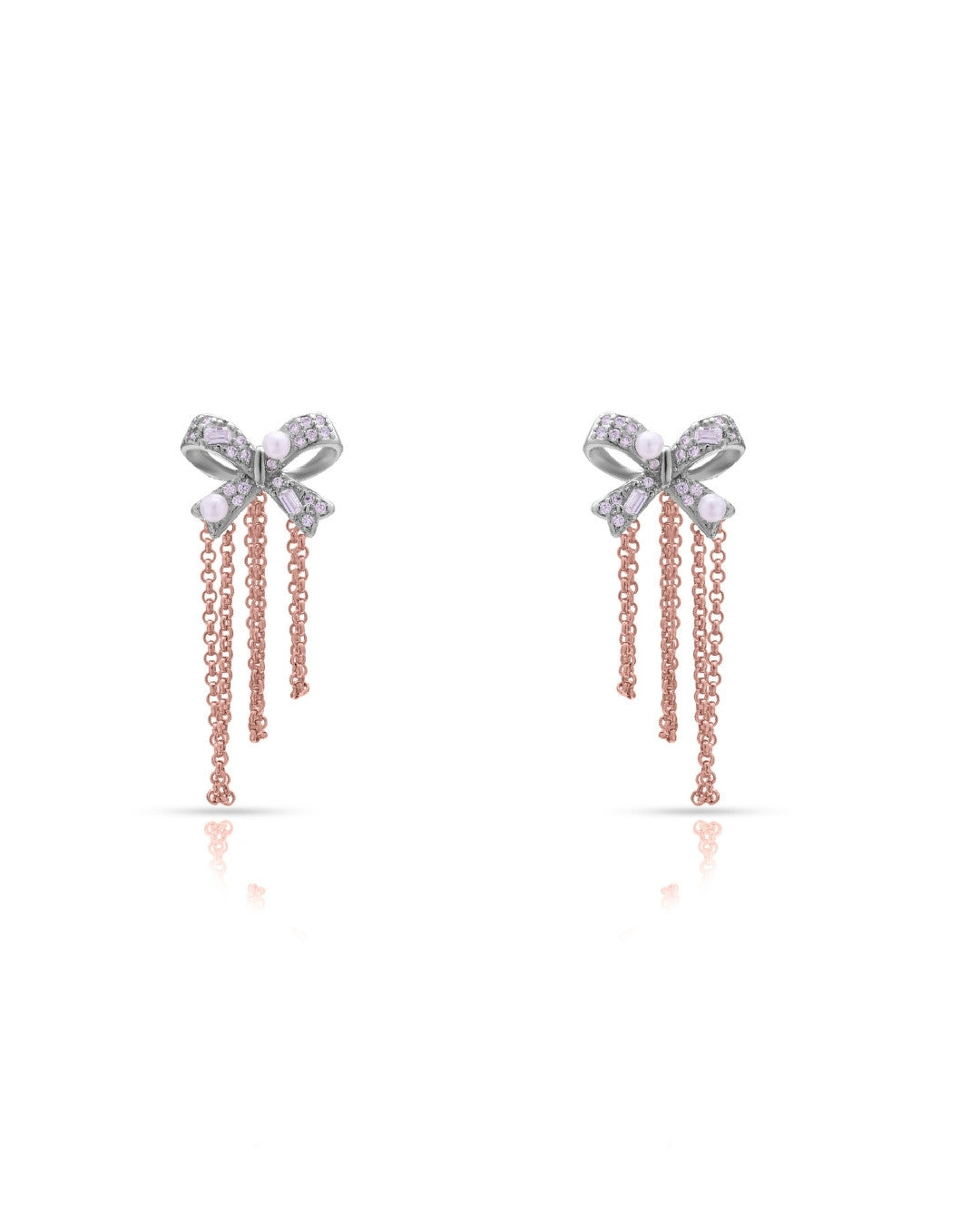 Silver Rose Bow Drape Earrings