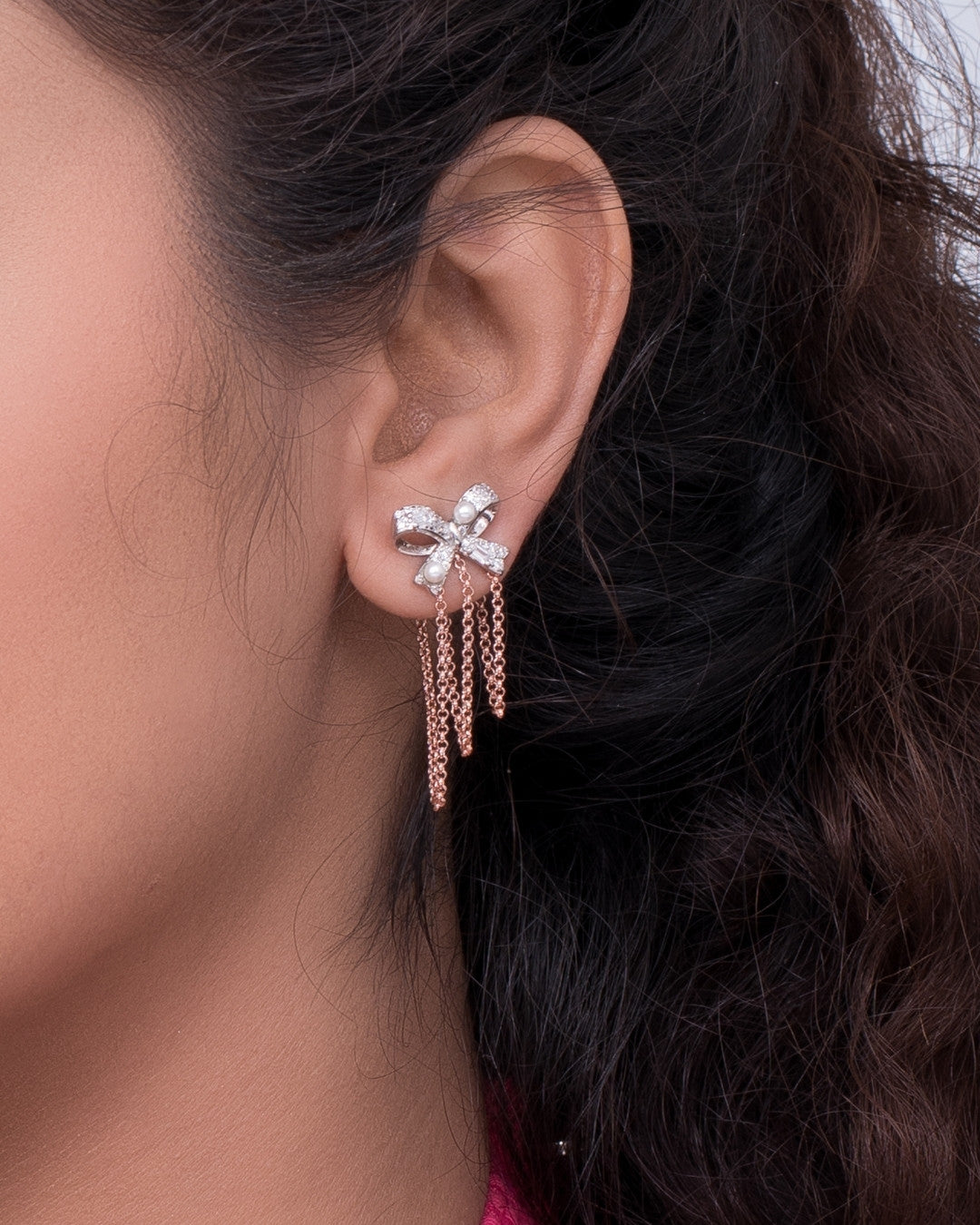 Silver Rose Bow Drape Earrings