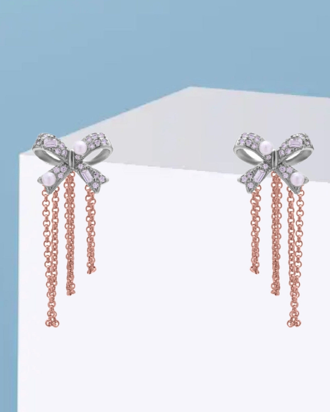 Silver Rose Bow Drape Earrings