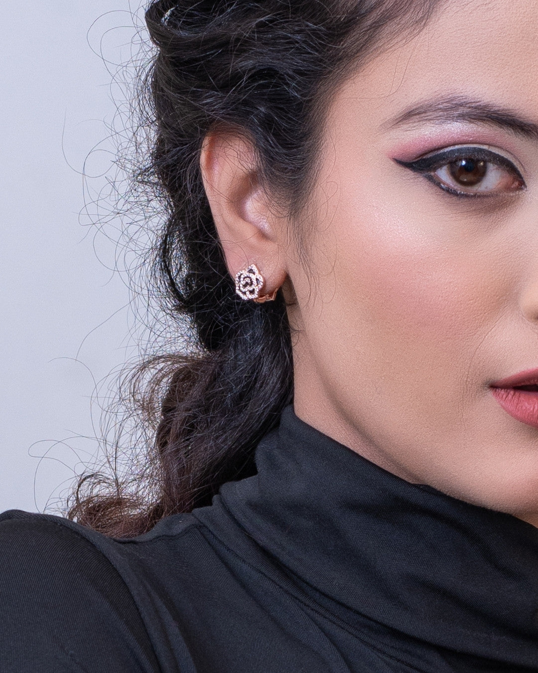 Silver Rose Noir Stud Earrings