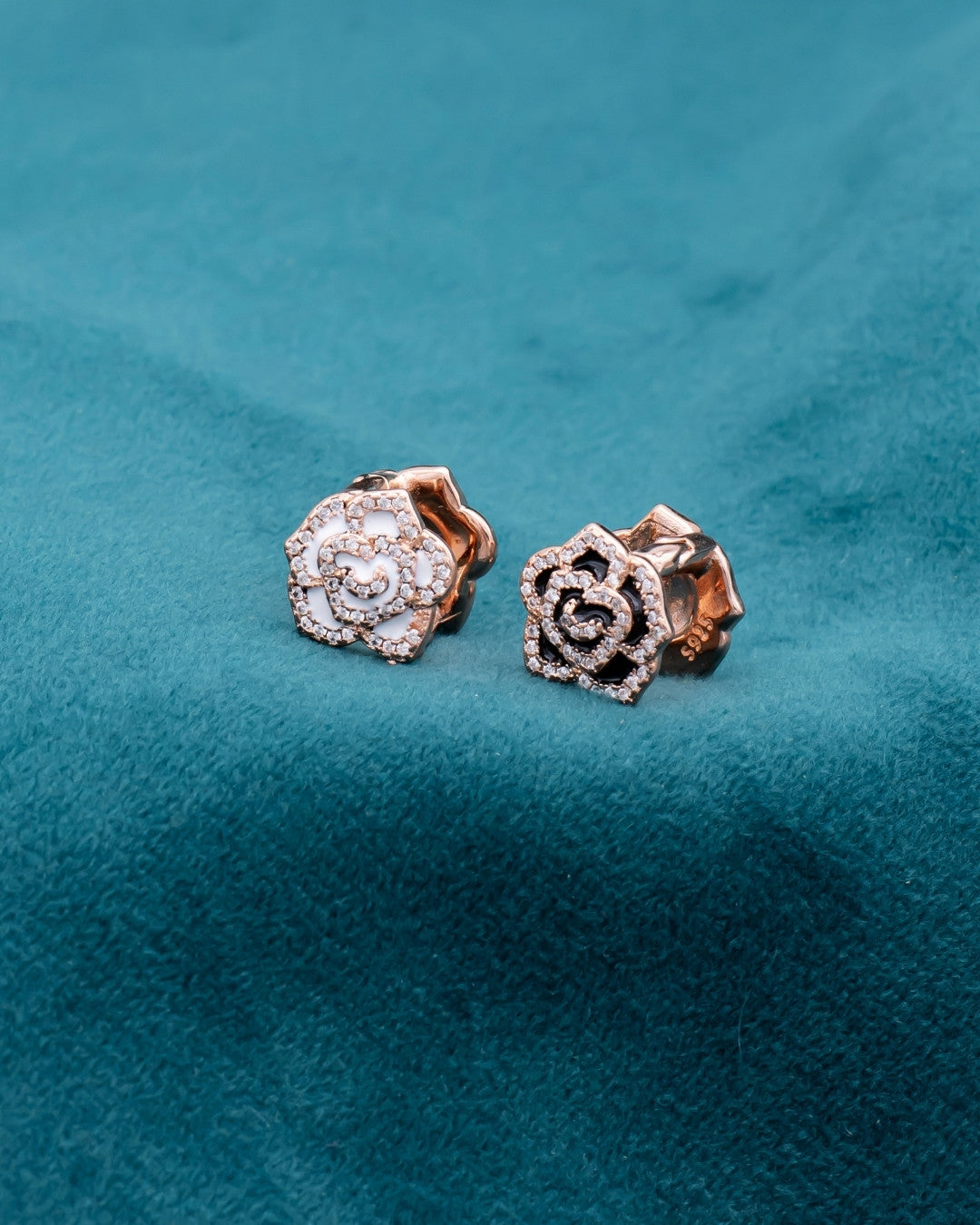 Silver Rose Noir Stud Earrings