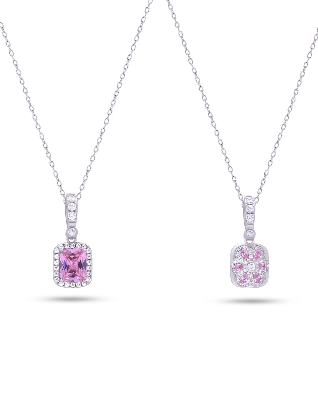 Silver Rosé Radiance Square Pendant Necklace