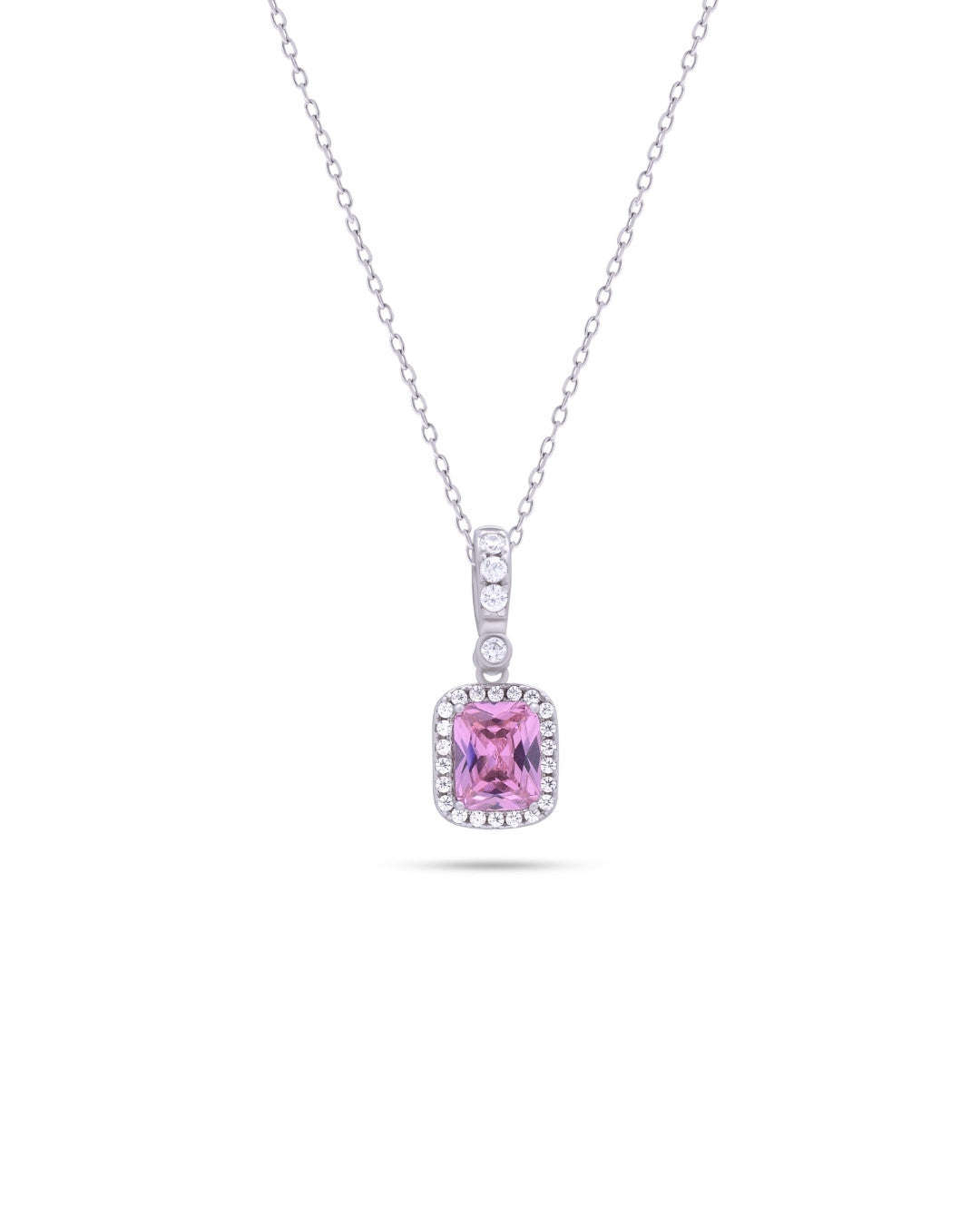 Silver Rosé Radiance Square Pendant Necklace
