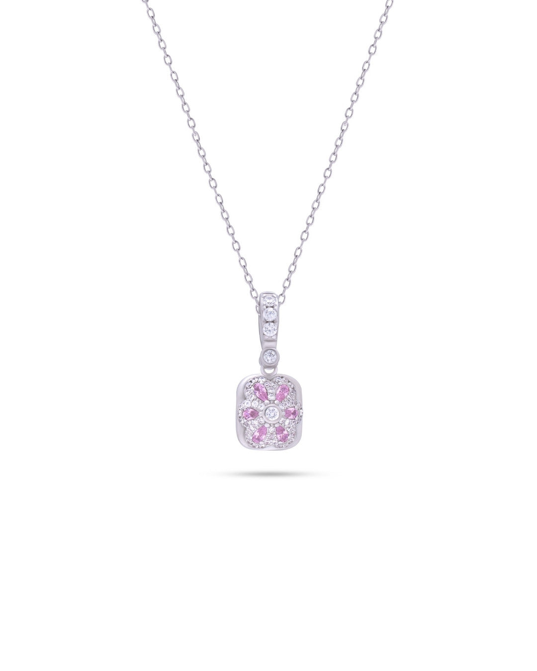 Silver Rosé Radiance Square Pendant Necklace