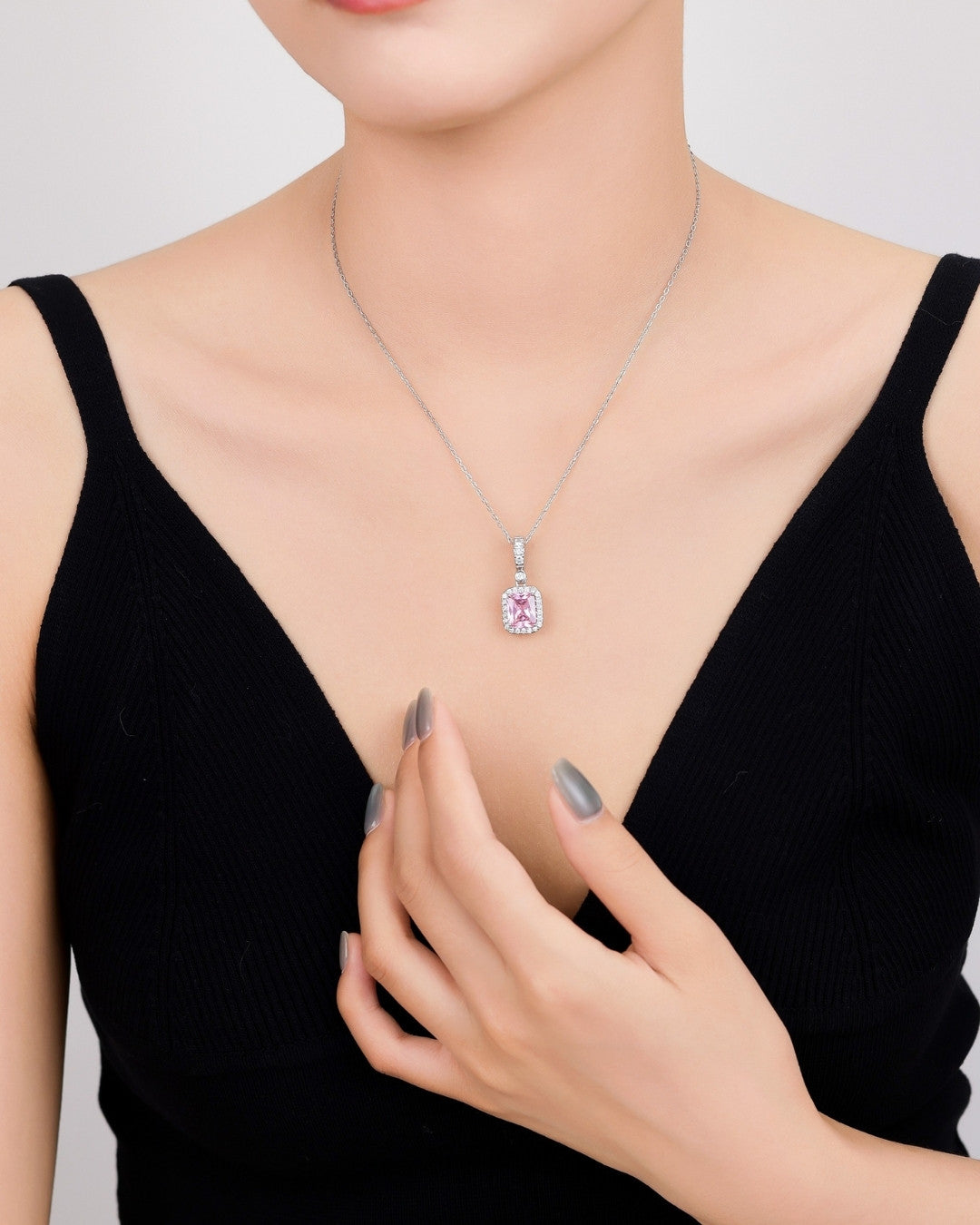 Silver Rosé Radiance Square Pendant Necklace