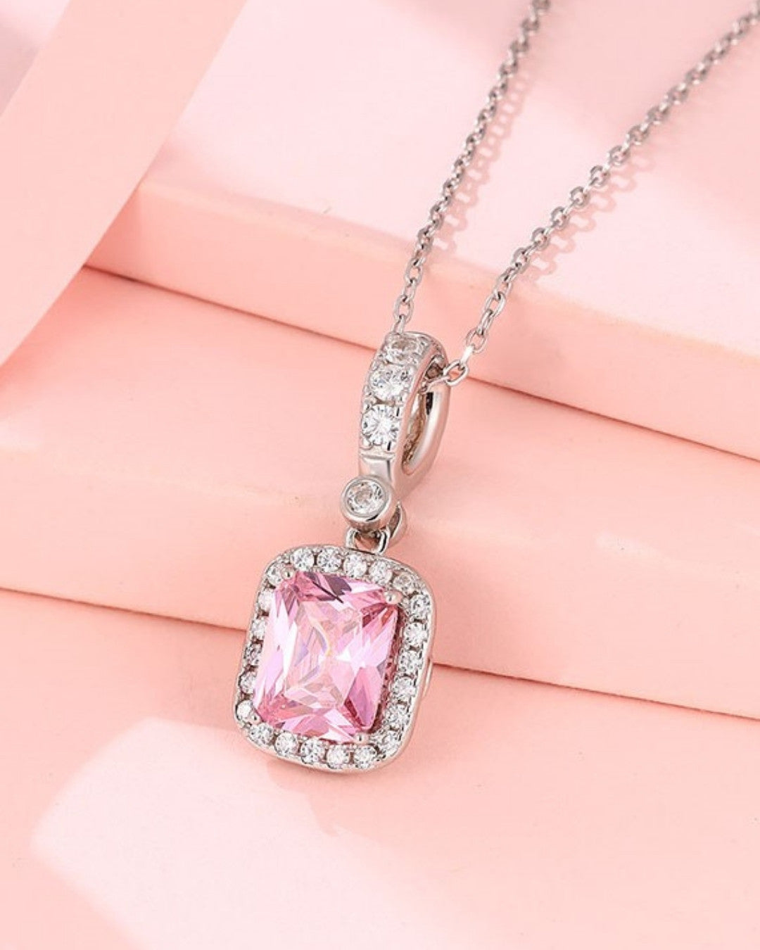 Silver Rosé Radiance Square Pendant Necklace