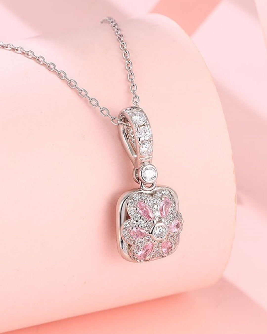 Silver Rosé Radiance Square Pendant Necklace