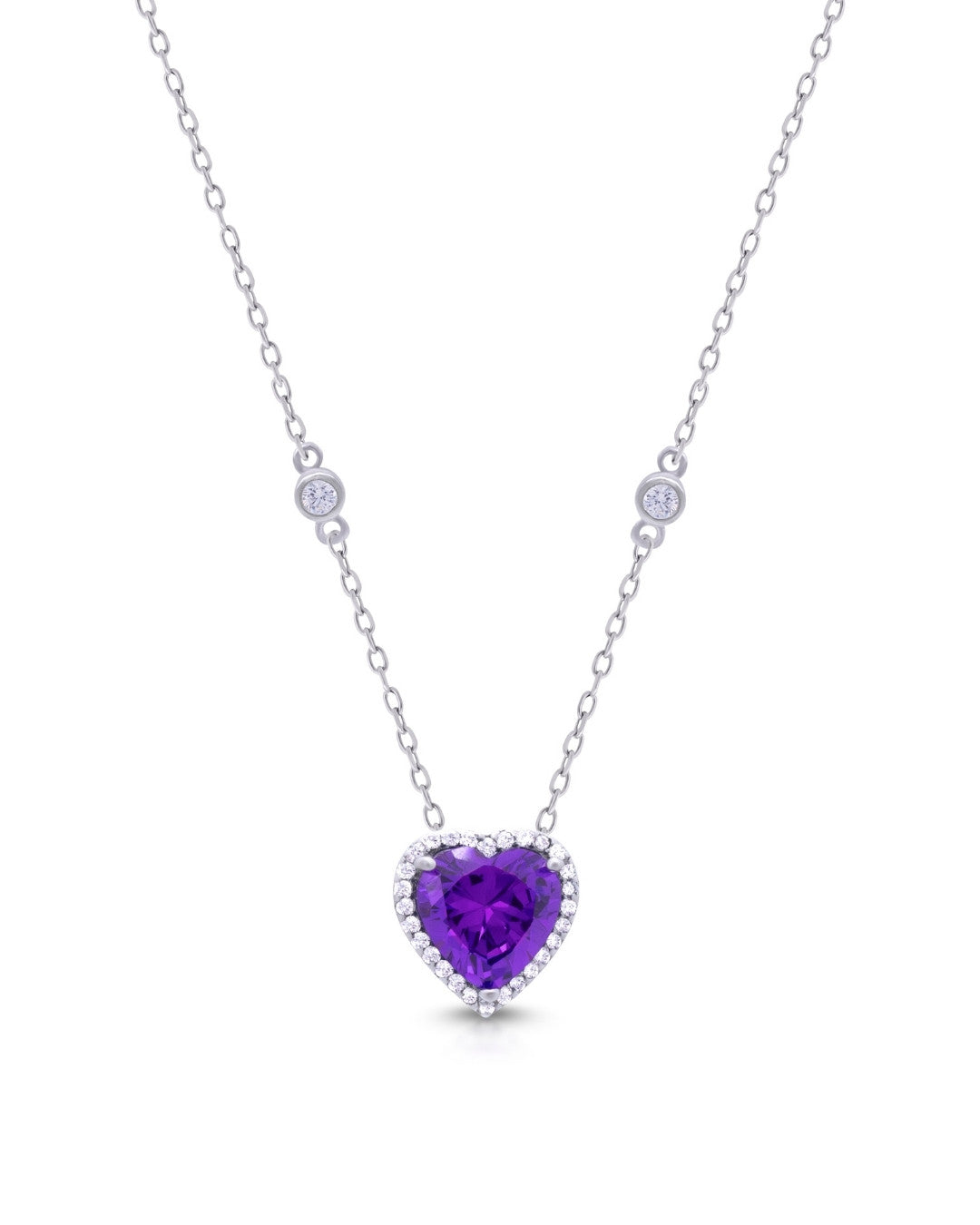 Silver Royal Amethyst Heart Pendant Necklace