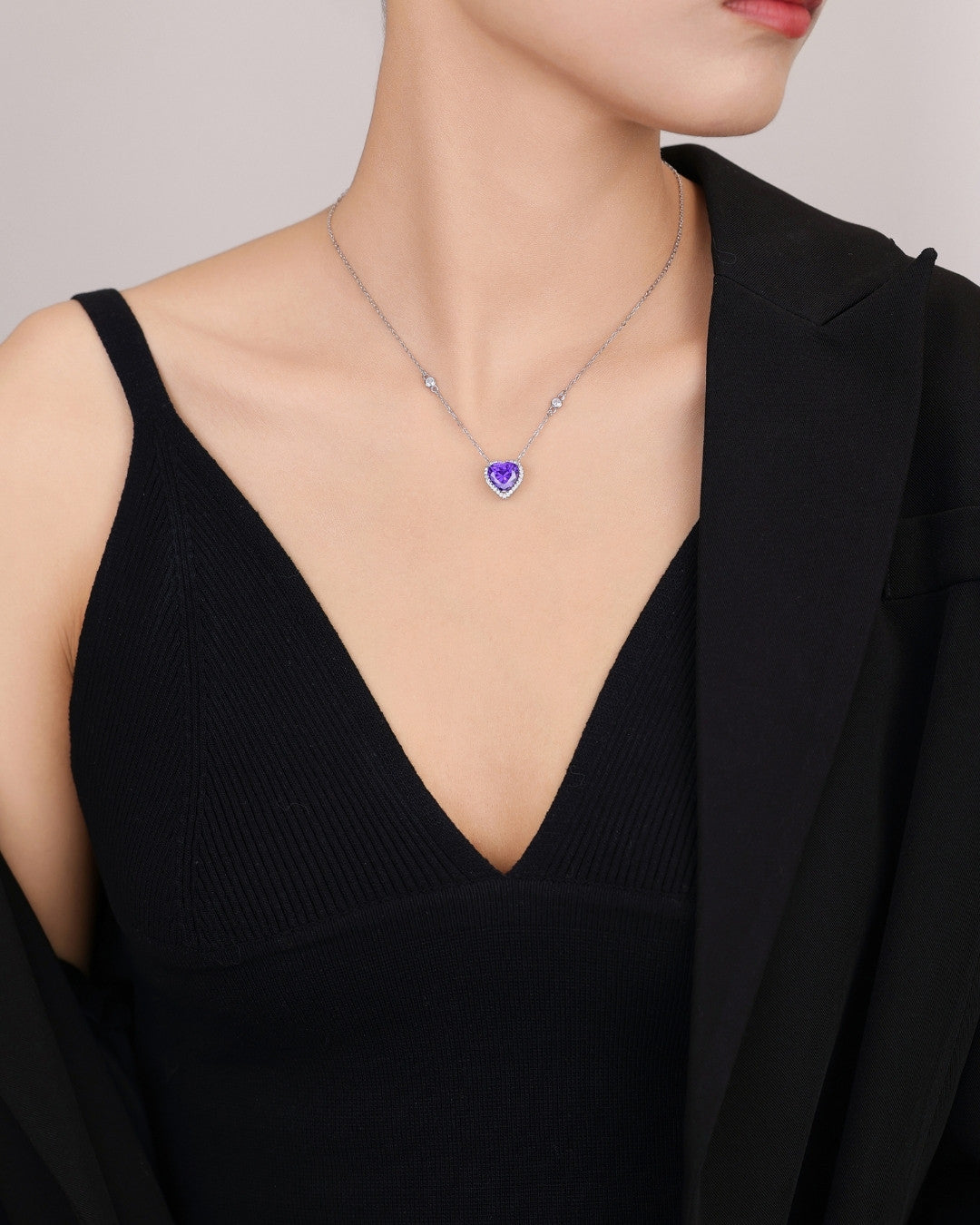 Silver Royal Amethyst Heart Pendant Necklace
