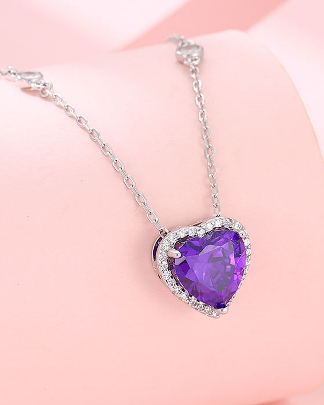 Silver Royal Amethyst Heart Pendant Necklace