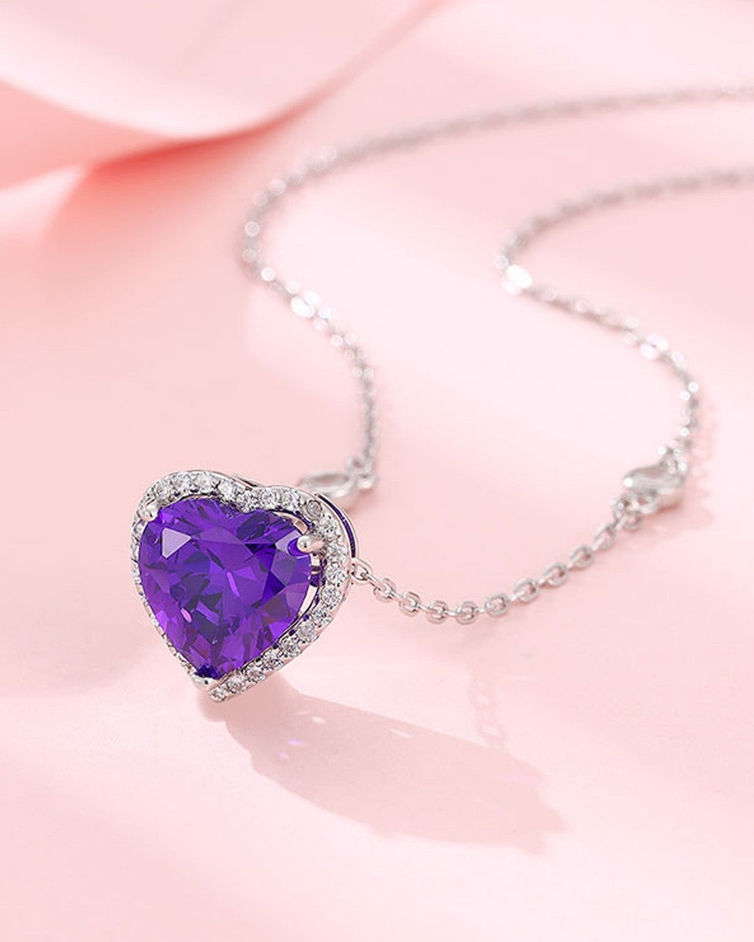 Silver Royal Amethyst Heart Pendant Necklace