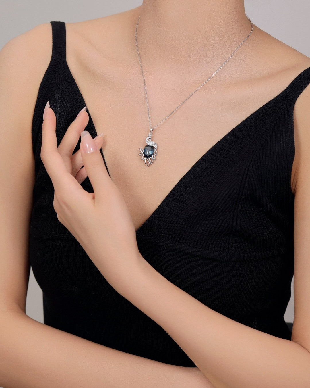 Silver Royal Peacock Sapphire Pendant Necklace