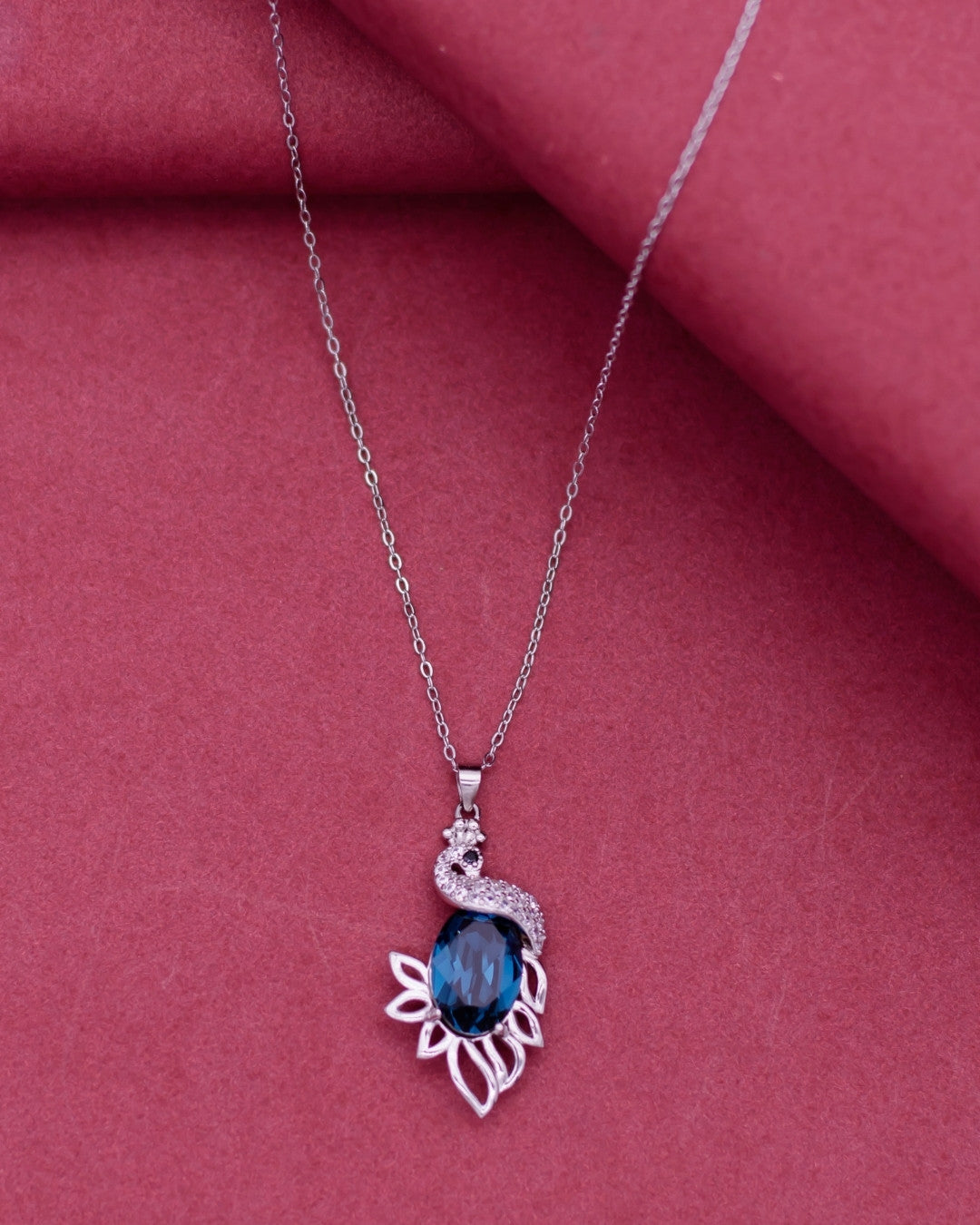 Silver Royal Peacock Sapphire Pendant Necklace