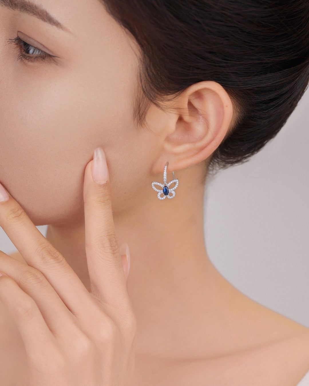 Silver Sapphire Butterfly Grace Earrings