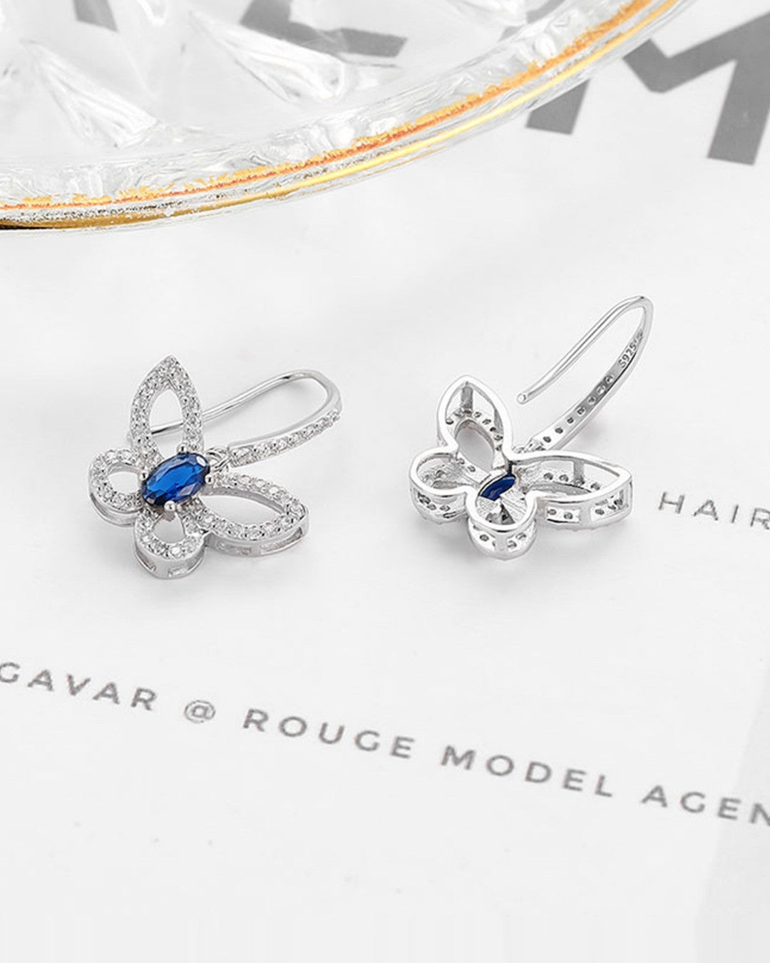 Silver Sapphire Butterfly Grace Earrings