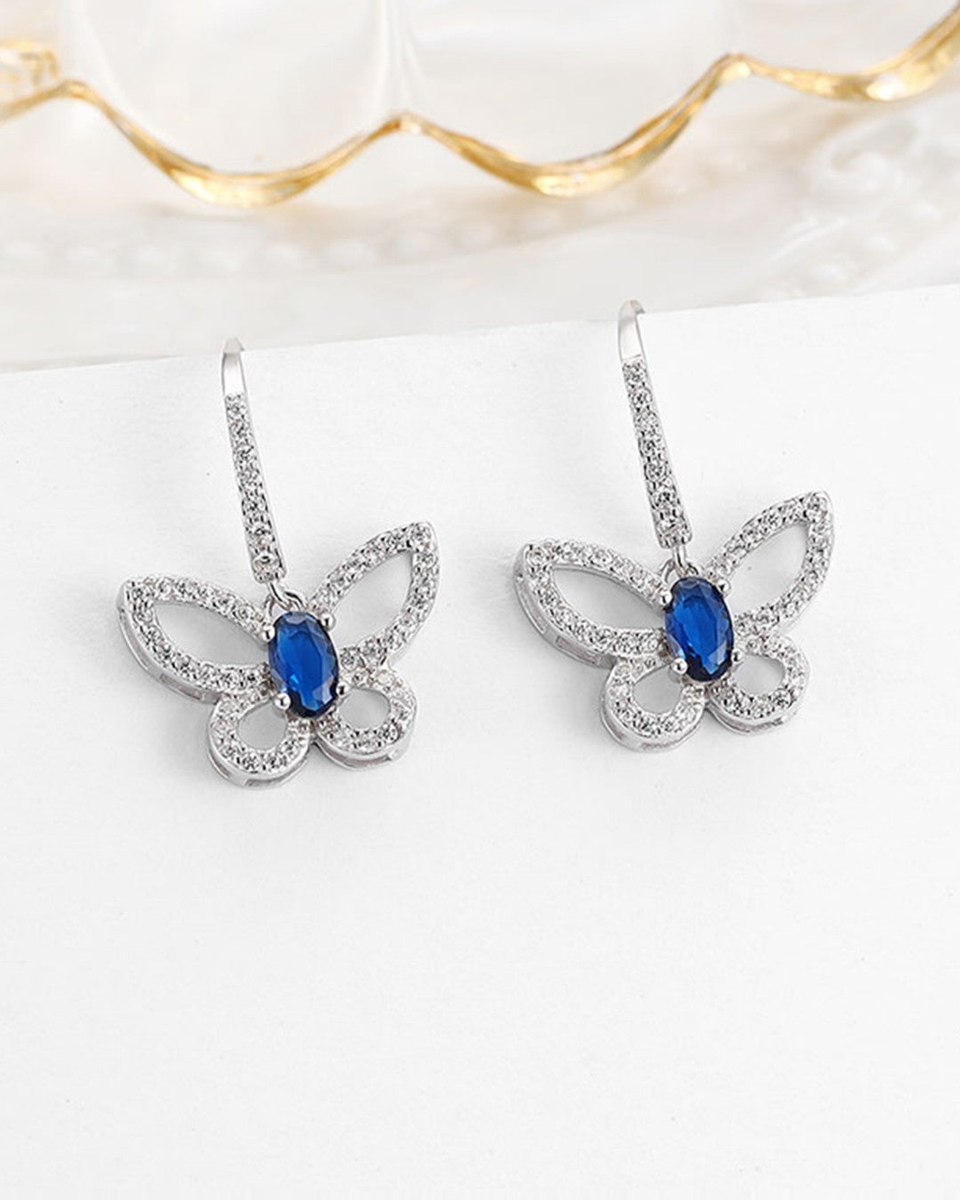 Silver Sapphire Butterfly Grace Earrings