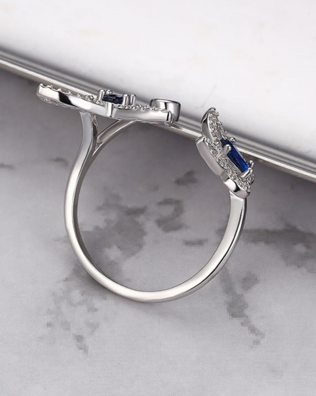 Silver Sapphire Butterfly Grace Ring
