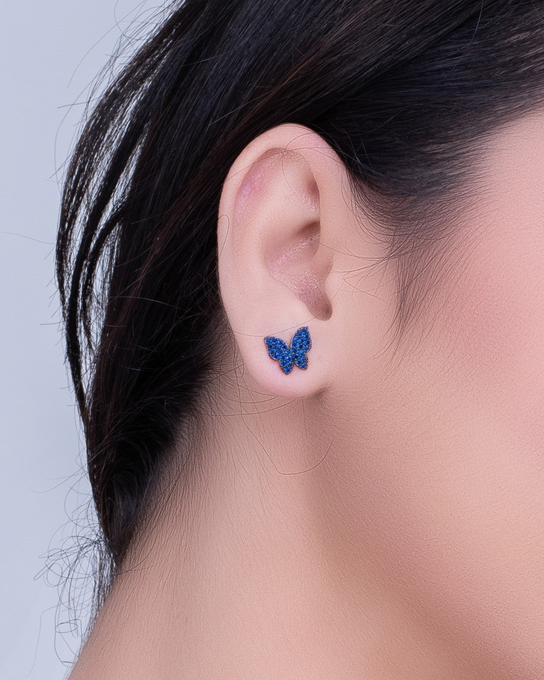 Silver Sapphire Dream Butterfly Stud Earrings