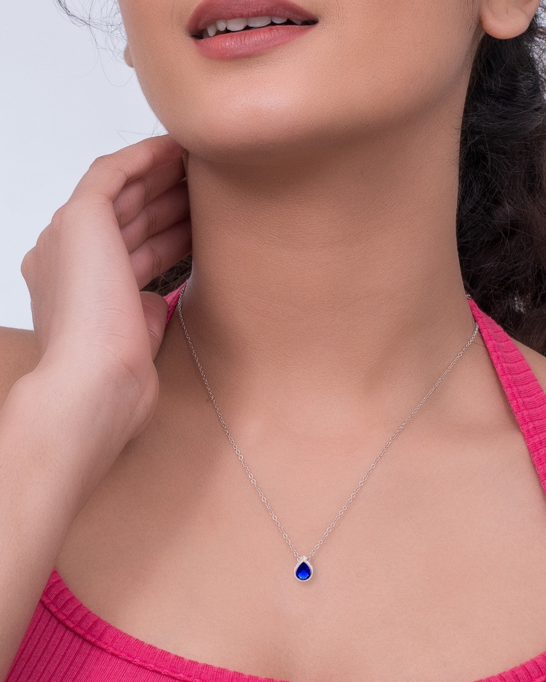 Silver Sapphire Drop Elegance Pendant Necklace