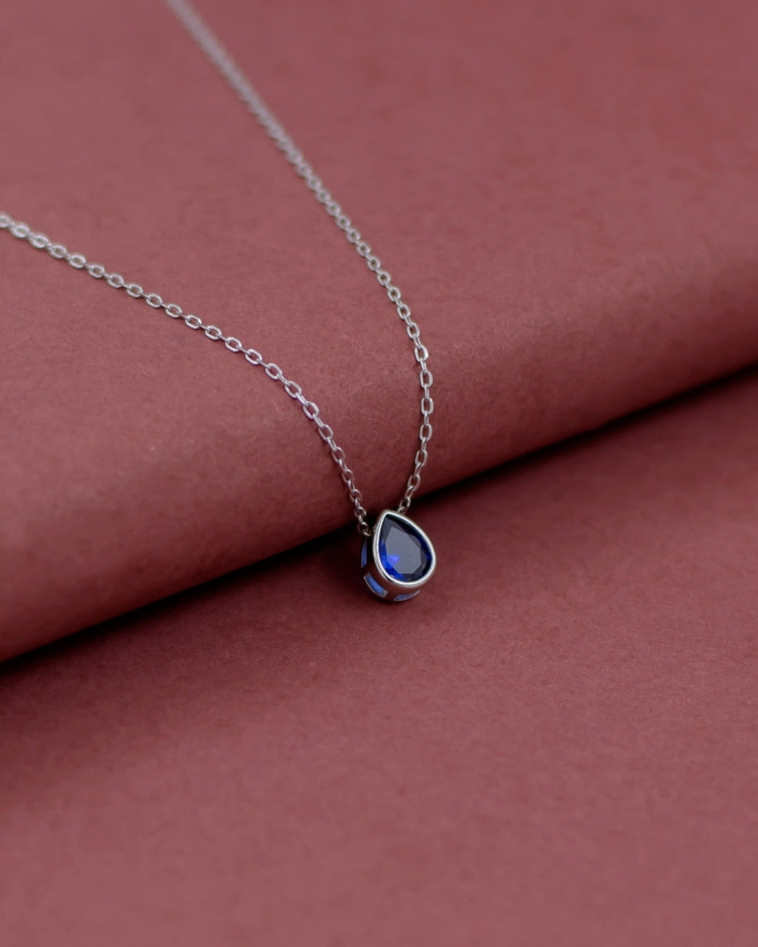 Silver Sapphire Drop Elegance Pendant Necklace