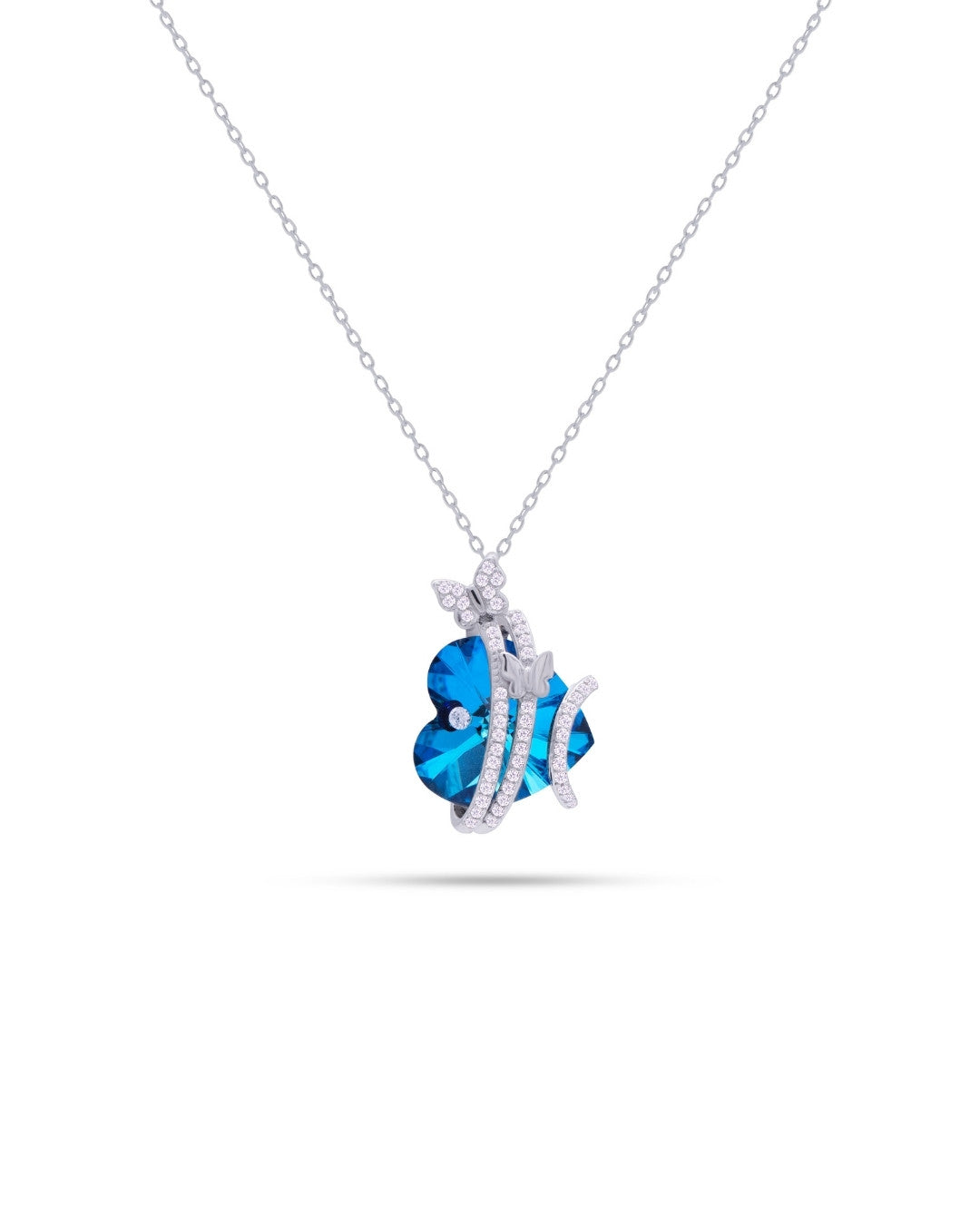 Silver Sapphire Serenity Heart Pendant Necklace
