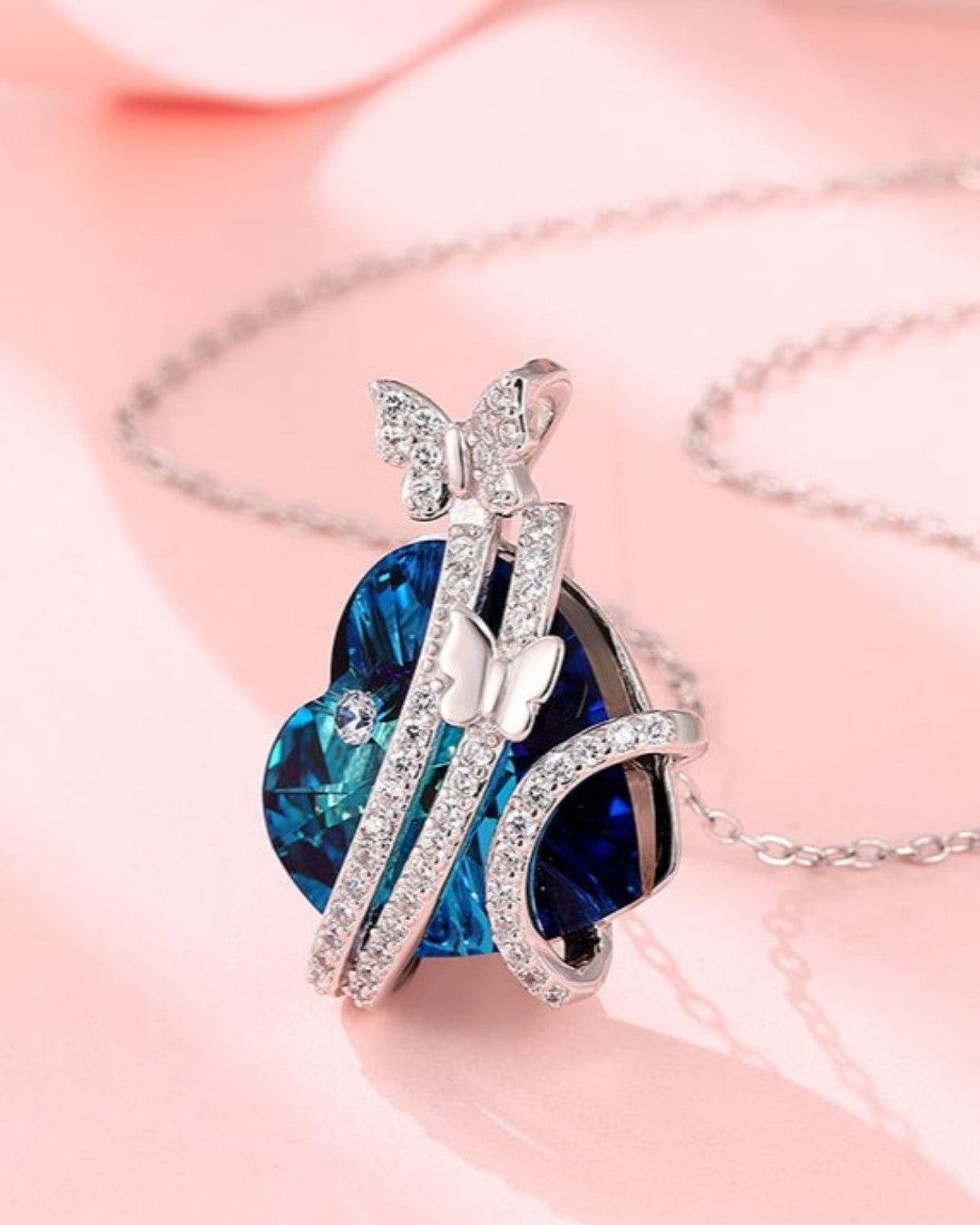 Silver Sapphire Serenity Heart Pendant Necklace