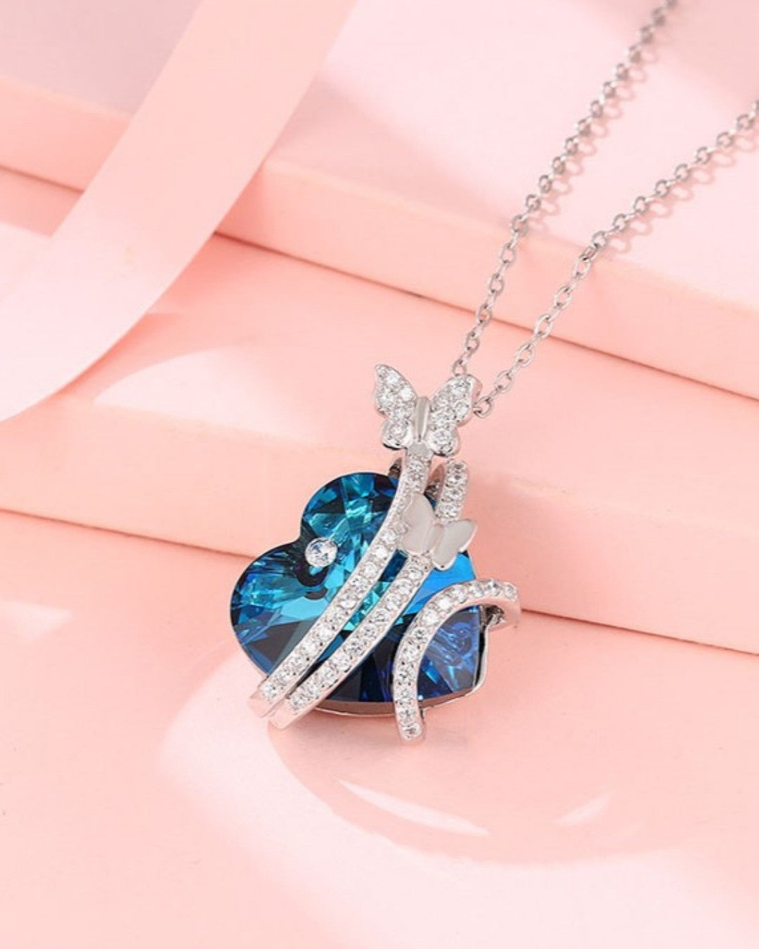 Silver Sapphire Serenity Heart Pendant Necklace