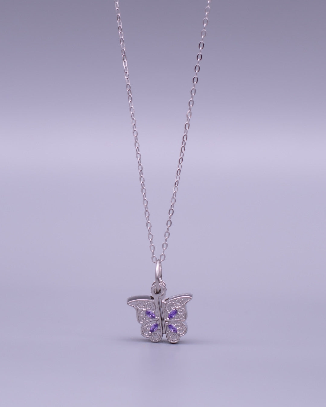 Silver Secret Message Butterfly Pendant Necklace
