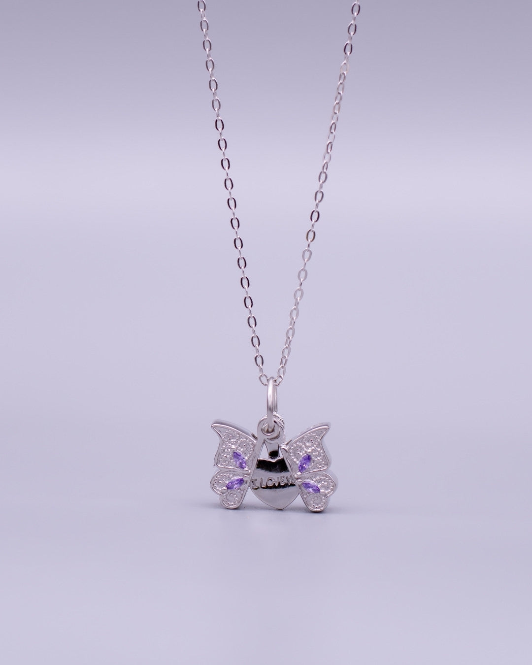 Silver Secret Message Butterfly Pendant Necklace