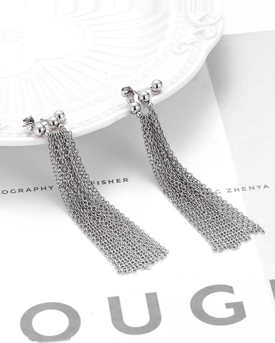 Silver Silver Cascade Tassel Earrings