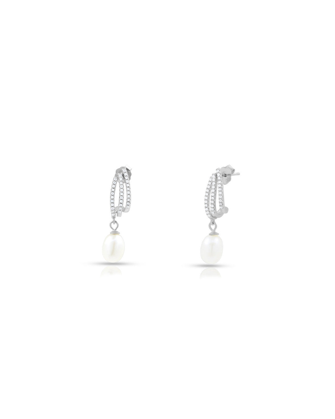 Silver Timeless Grace Pearl Hoop Earrings