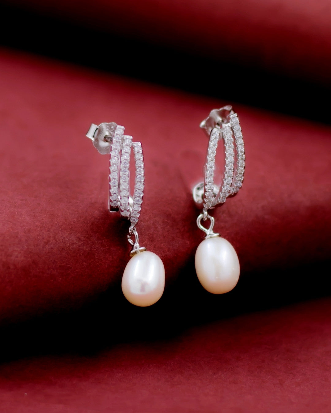 Silver Timeless Grace Pearl Hoop Earrings