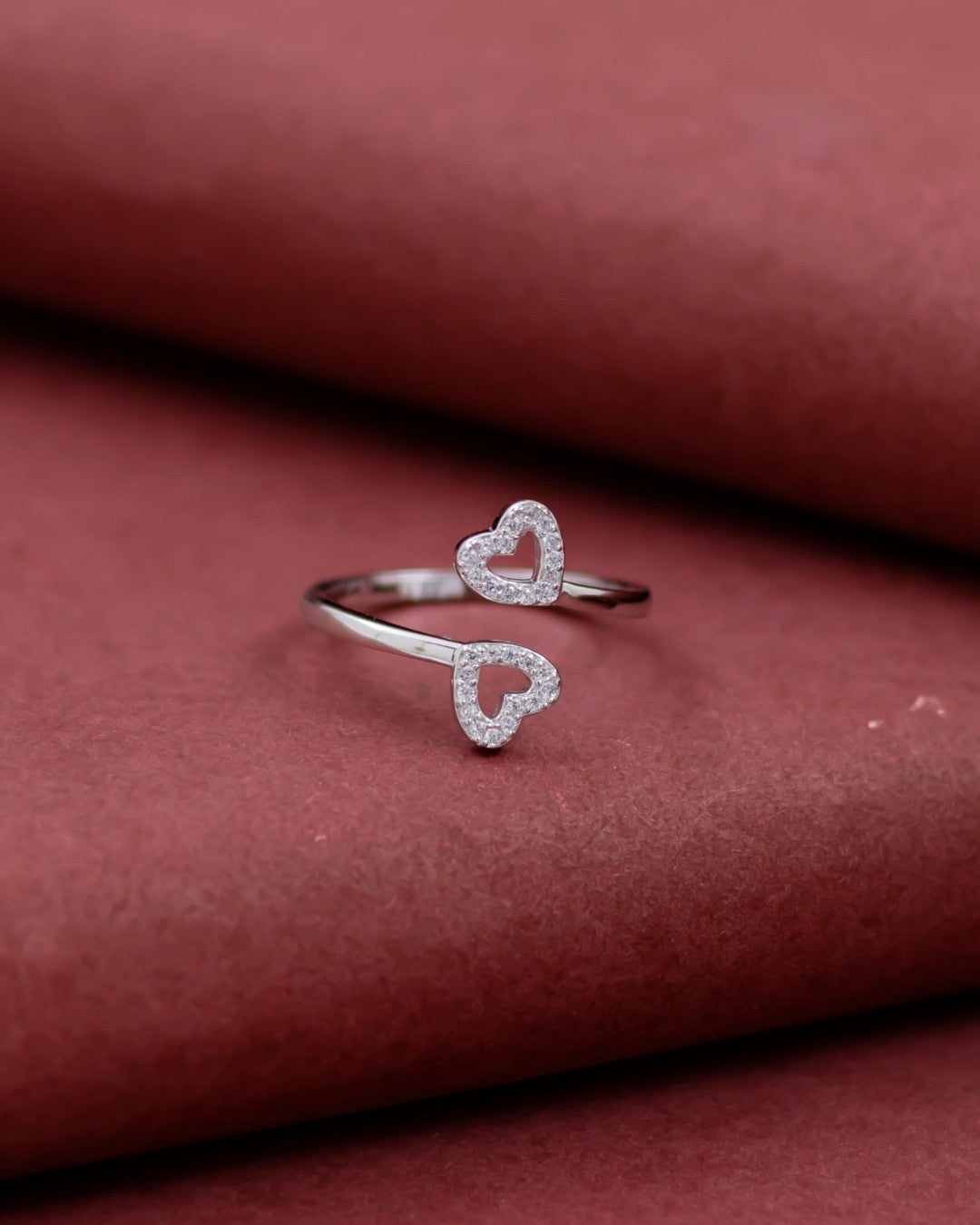 Silver Twin Hearts Embrace Ring